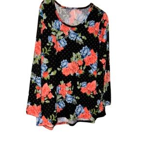 LuLaRoe Lynnae PINK blue floral Long Sleeve Top plus size 2X